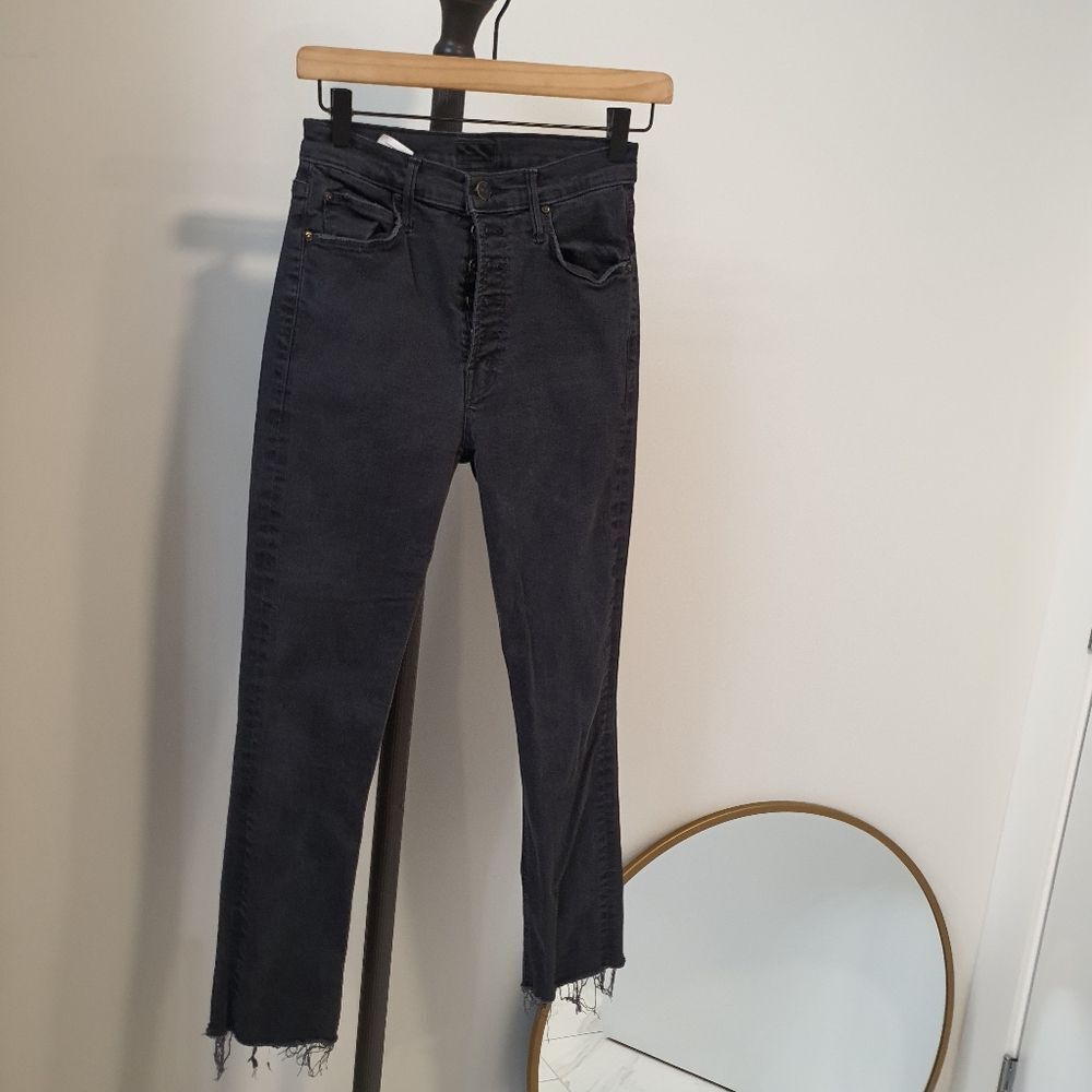 Mother The Pixie Dazzler Ankle Fray Button Fly Jeans in Not Guilty Black sz 28